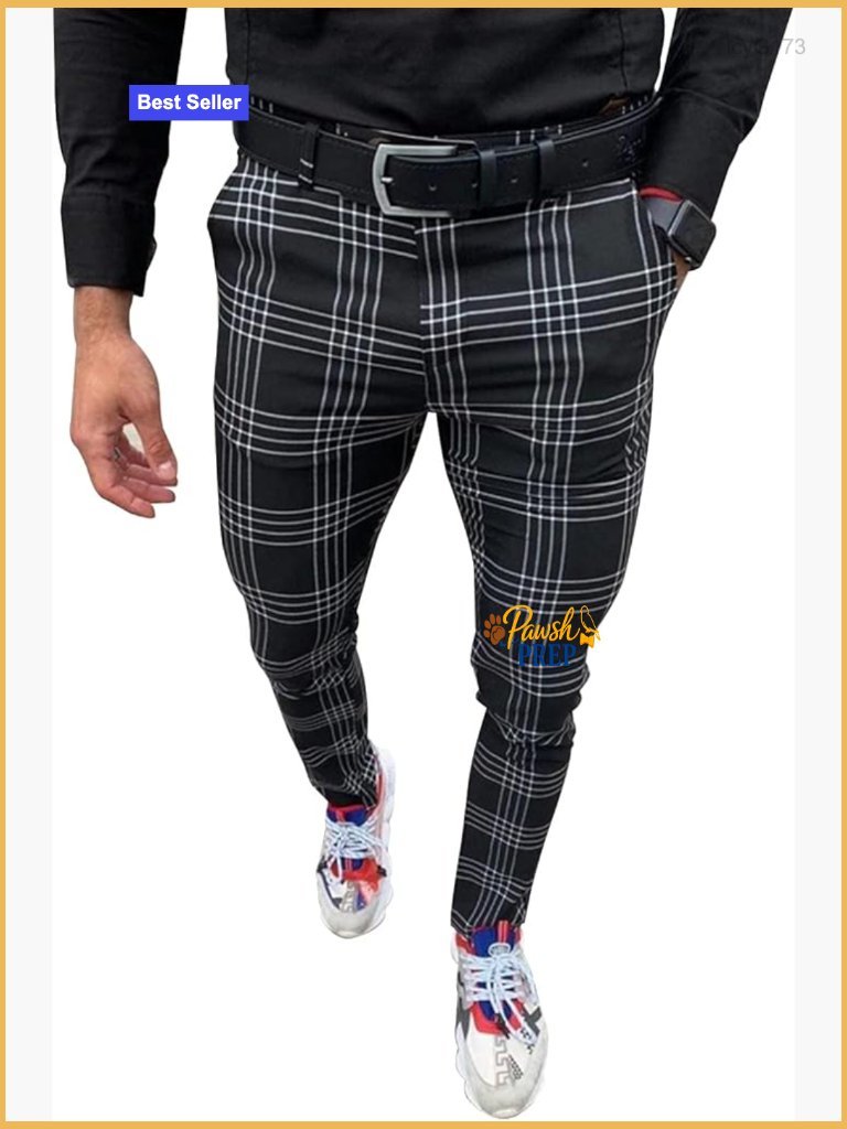 Slim Fit Plaid Stretch Dress Pants Business Casual Skinny Slacks